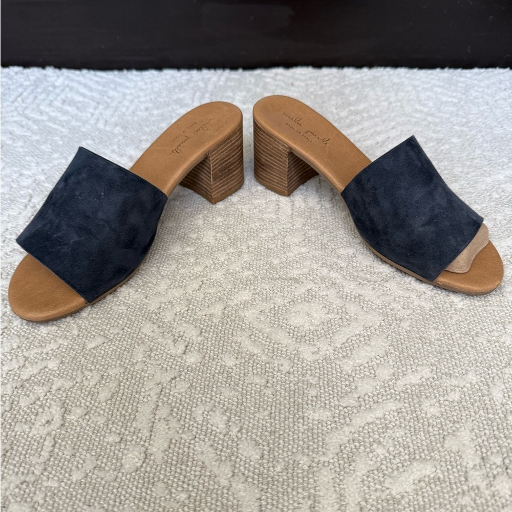 Women's Blue Suede Block Heel Sandals